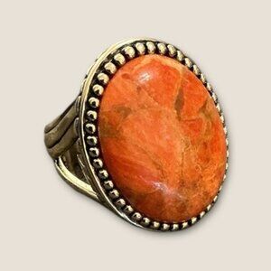 Barse Studio Sponge Coral Statement Ring Size 7 Gold Tone Boho Chic Jewelry